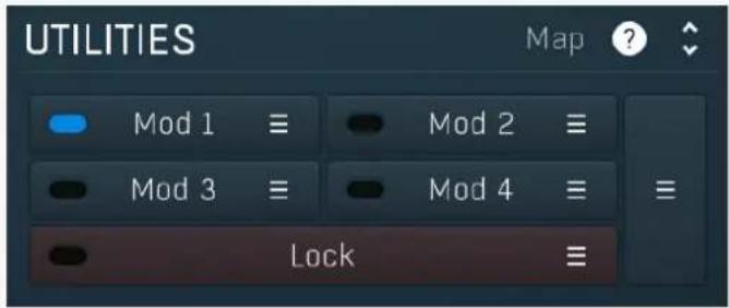 UTILITIES Map ? Mod 1 Mod 2 Mod 3 Mod 4 Lock ≡