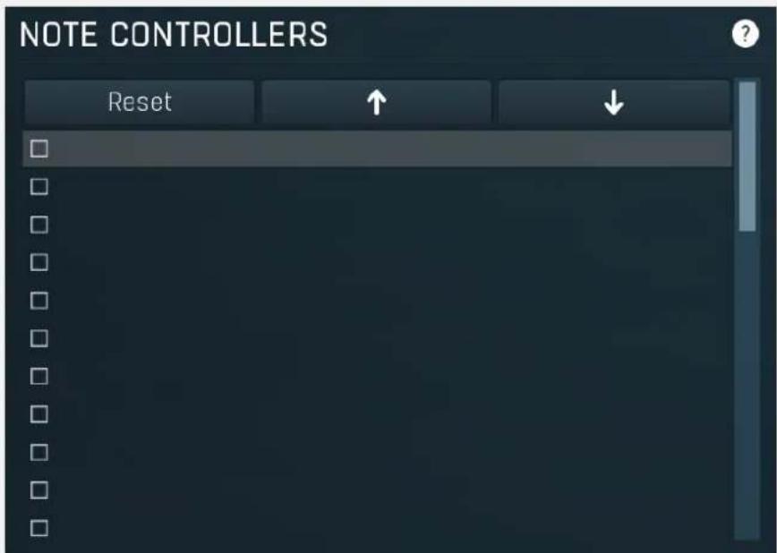 NOTE CONTROLLERS Reset ↑ ↓