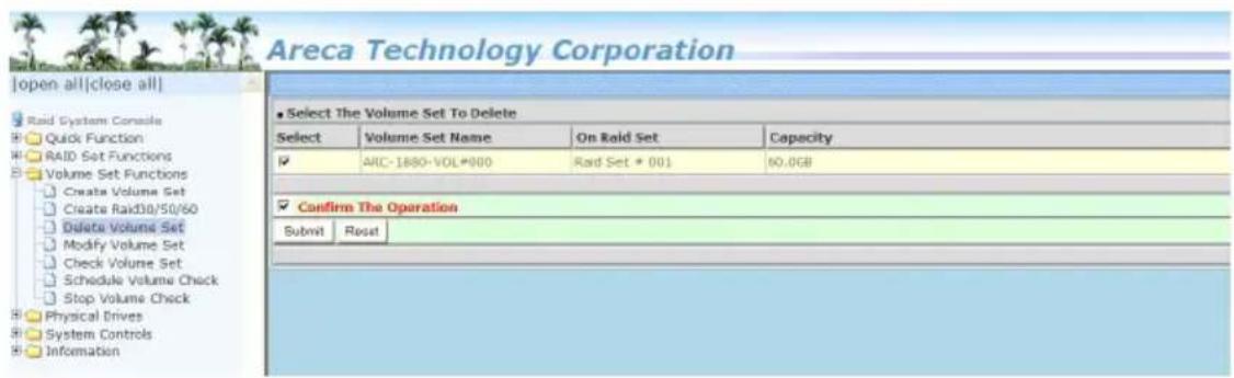 Areca Technology Corporation [open all|close all] Raid System Console Quick Function RAID Set Functions Volume Set Functions Create Volume Set Create Raid30/50/60 Delete Volume Set Modify Volume Set Check Volume Set Schedule Volume Check Stop Volume Check Physical Drives System Controls Information…