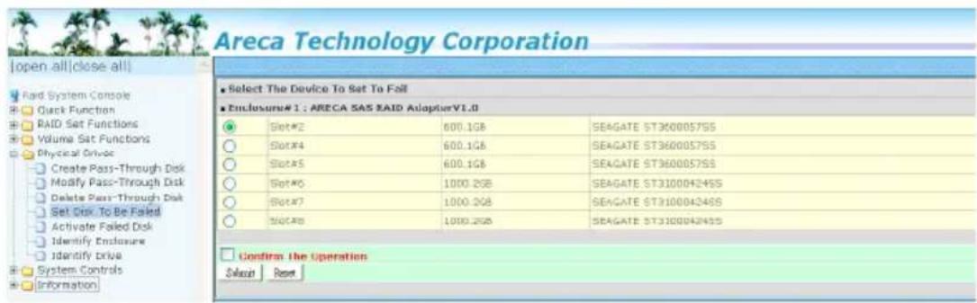 Areca Technology Corporation [open all|close all] Paid System Console Clock Function RAID Set Functions Volume Set Functions Physical Drive Create Pass-Through Disk Modify Pass-Through Disk Delete Pass-Through Disk Set Disk To Be Failed Activate Failed Disk Identify Enclosure Identify Drive System C…