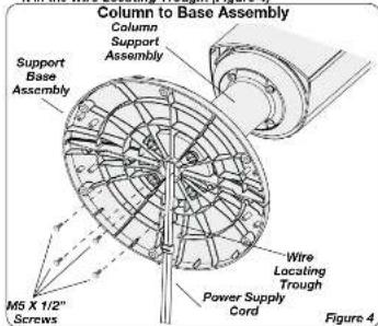 Column to Base Assembly Column Support Assembly Support Base Assembly Wire Locating Trough Power Supply Cord M5 X 1/2" Screws Figure 4