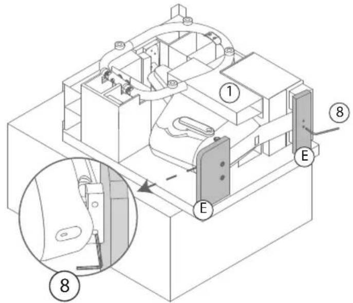 Technical diagram of an electrical enclosure with labeled components and a magnified inset showing internal structure.
