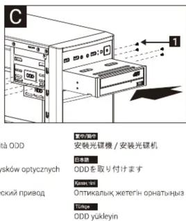 C 1 à ODD 安裝光碟機 / 安裝光碟機 日本語 ODDを取り付けます PSAKI, PS Оптикалык жетепін орнатыныз Tidape ODD yükleyin