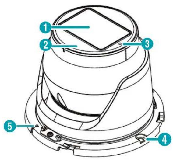 Technical diagram of a mechanical component with numbered parts labeled 1 to 5