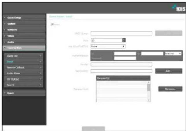 Quick Setup System Network Video Audio Sound Action Alarm CUT Local Remote Callback Audio Alarm FTP Upload Record Event Sound Action / Result Name MSTG Status: Page 25 see Student/All: Name Authentication: Manual Send: Frequency: Recipient() Recipient List: Add... Remove...