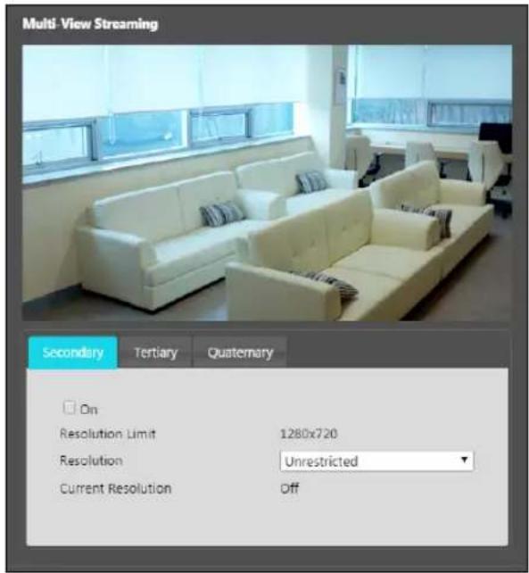 Multi-View Streaming Secondary Tertiary Quaternary On Resolution Limit 1280x720 Resolution Unrestricted Current Resolution Off