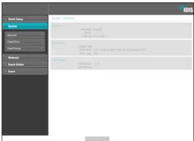 Quick Setup System General Data/Time UserGroup Network Event Action Event System / Command Language: Android Type: Android Web: Web Group Order Time Date: 2014 CASH SET/SET-Default Time LLC/Command: 19:57 Date: Date: 2014 Load/Show: 1/3 Add/Remove: IDIS