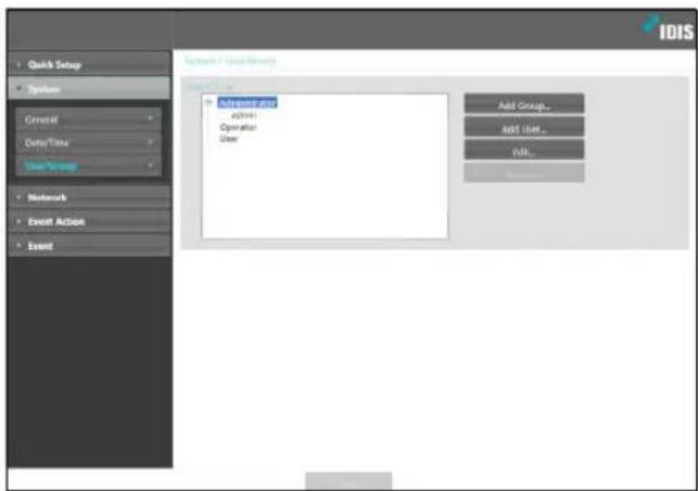 Quick Setup System General Delta Time View Group Network Event Action Event System / View Group Adaptive diff Add Group... Add User... Edit... Add Group... Add User... Edit...