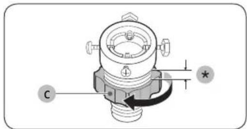 Technical diagram of a mechanical component with labeled parts and directional arrows indicating motion or flow.