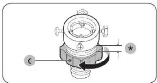 Technical diagram of a mechanical component with labeled parts and directional arrows indicating motion or flow.