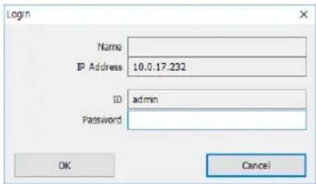 Login Name IP Address 10.0.17.232 ID admin Password OK Cancel