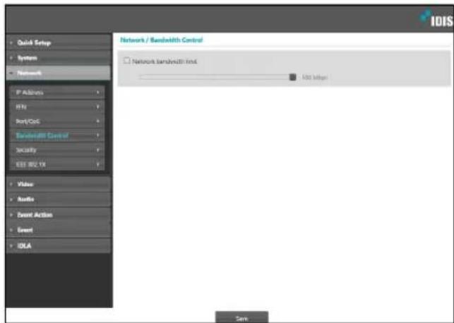Quick Setup System Network IP Address H/Y Port/Cost Bandwidth Control Security ESE 802.19 Value Assets Event Action Event IDLA Network / Bandwidth Control Network bandwidth find 100 bitges OK