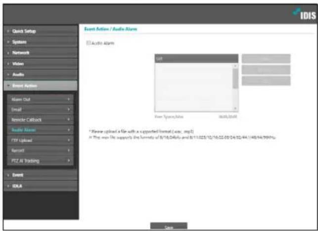 IDIS Event Action / Audio Alarm Audio Alarm List File System\Sales Add/Add Please upload a file with a supported format (.usr. .mp2) A The user file supports the formats of 8/16.04/Au and 8/11.025/12/16.02.03/04.02.44.1/48.94.99/96. Add Add Add Add Add Add Add Add Add Add Add Add Add Add Add Add Add Add Add Add Add Add Add Add Add Add Add Add Add Add Add Add Add Add Add Add Add Add Add Add Add Add Add Add Add Add Add Add Add Add Add