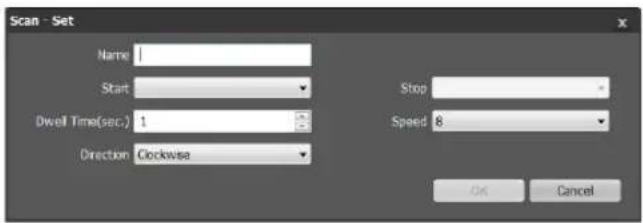 Scan - Set Name: Start Dwell Time(sec.) 1 Direction Clockwise Stop Speed 8 OK Cancel