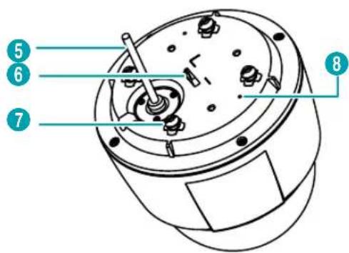 Technical diagram of a mechanical device with numbered parts labeled 5, 6, and 7