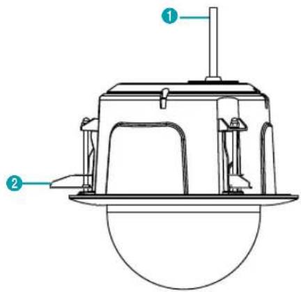 Technical diagram of a mechanical device with labeled parts 1 and 2