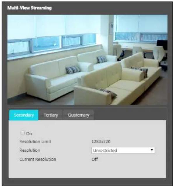 Multi-View Streaming Secondary Tertiary Quaternary On Resolution Limit 1280x720 Resolution Unrestricted Current Resolution Off