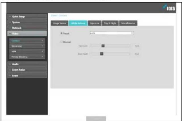 Quick Setup System Network Video Source Streaming MAY Audio Event Action Event Power / Content Image Setup Affinity Settings Frequency Play & Play MicroResources A Plot Auto Manual Text Color: 1.00 Text Color: 1.02