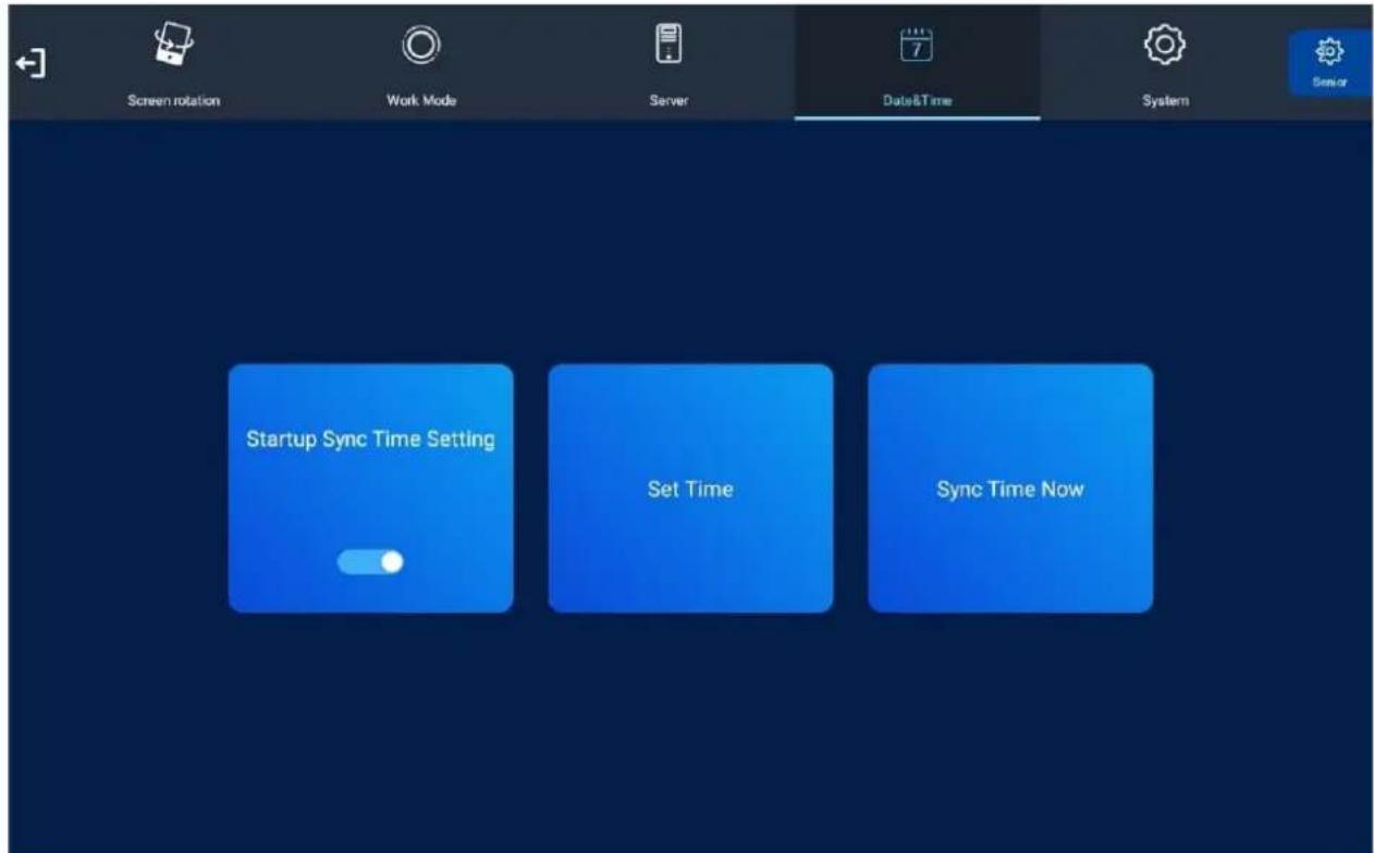Screen rotation Work Mode Server Date&Time System Senior Startup Sync Time Setting Set Time Sync Time Now