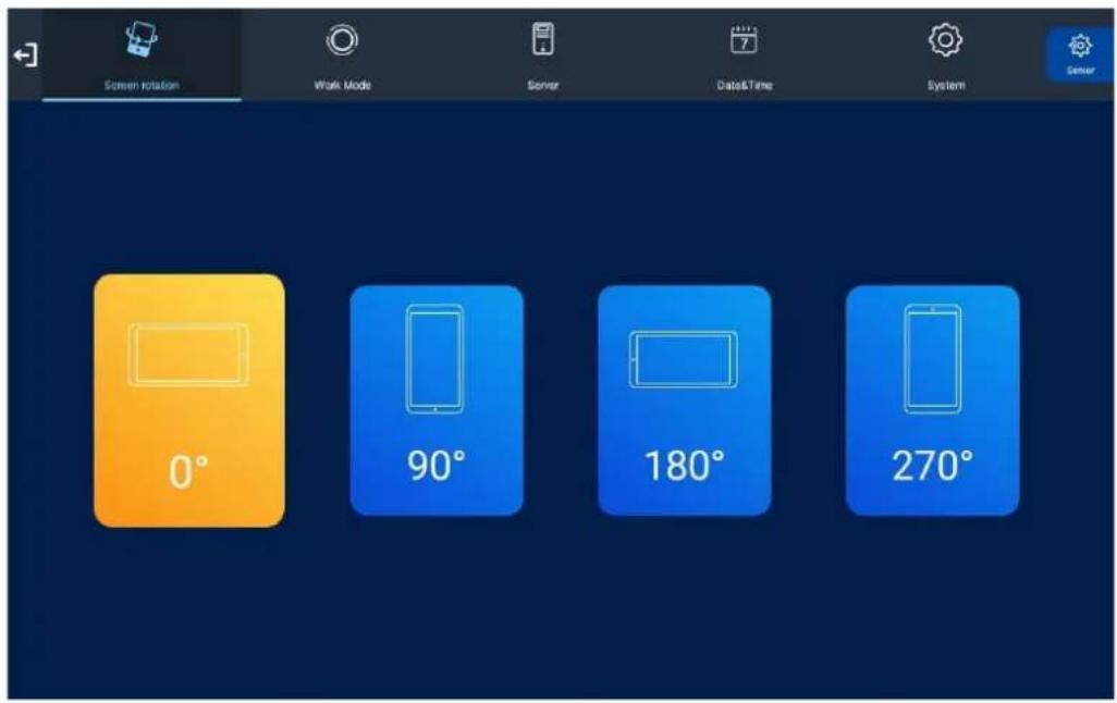 Screen rotation Work Mode Server Date&Time System 0° 90° 180° 270°