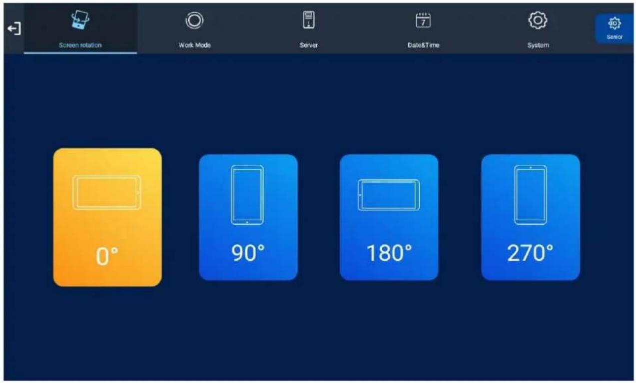 Screen rotation Work Mode Server Data&Time System Senior 0° 90° 180° 270°