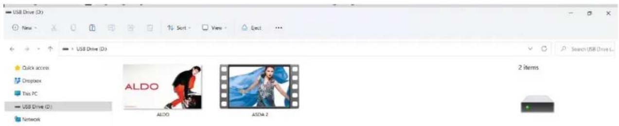 USB Drive (D:) Next 14 Sort View Select USB Drive (D:) Quick access Dropbox This PC USB Drive (D:) Network ALDO ALDO ASDA 2 2 items