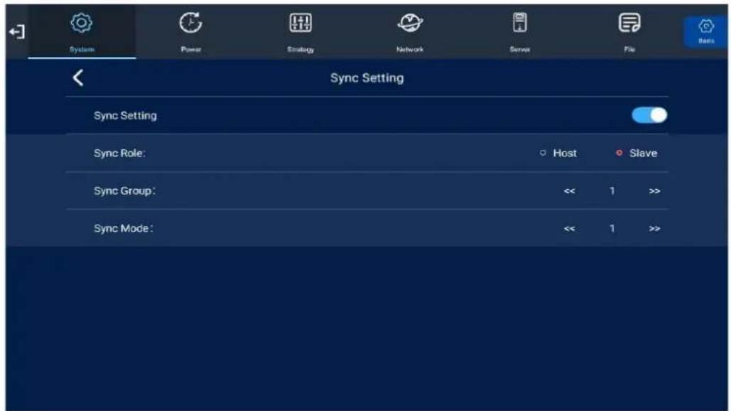 Sync Setting Sync Setting Sync Role: Host Slave Sync Group: << 1 >> Sync Mode: << 1 >>