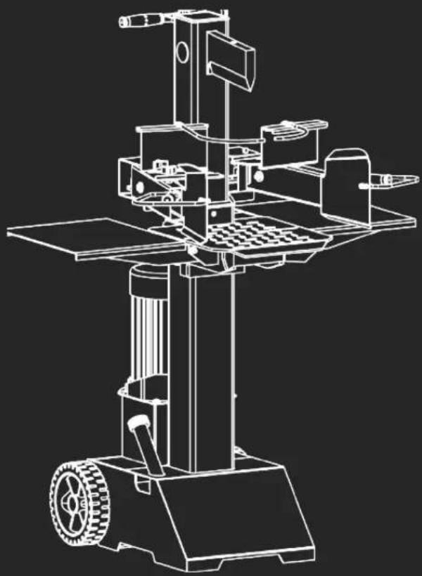 Technical line drawing of a mechanical device with wheels and components (no text or symbols)