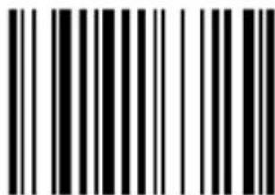 Black and white barcode image with vertical lines and a small white dot in the center