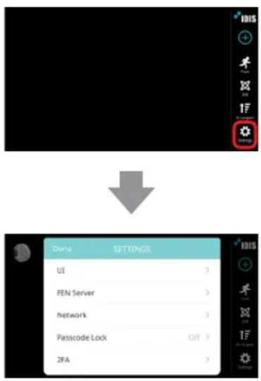 Dune SETTINGS UI > FEN Server > Network > Passcode Lock OFF > 2FA >