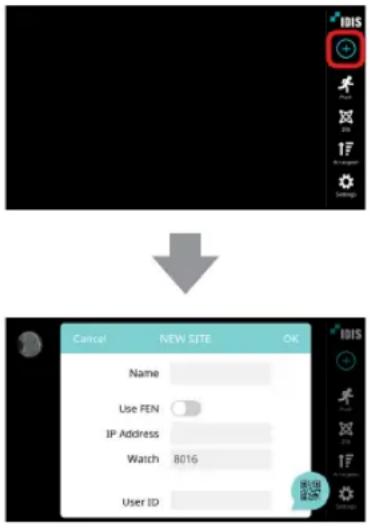 Cancel NEW SITE OK Name Use PEN IP Address Watch 8016 User ID