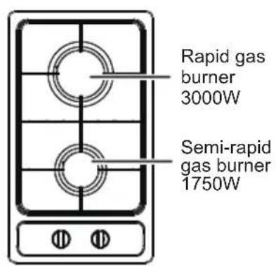 Rapid gas burner 3000W Semi-rapid gas burner 1750W