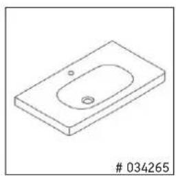 Isometric line drawing of a rectangular sink with a circular opening and a small hole, labeled #034265 (no text or symbols on the diagram itself)
