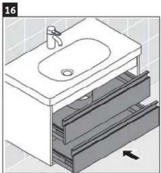 Isometric illustration of a bathroom sink with drawers, showing water level and wall-mounted fixtures (no text or symbols)