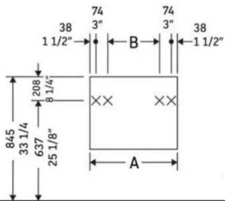 38 1 1/2" 74 3" B 74 3" 38 1 1/2" 208 8 1/4" 845 33 1/4 637 25 1/8" A