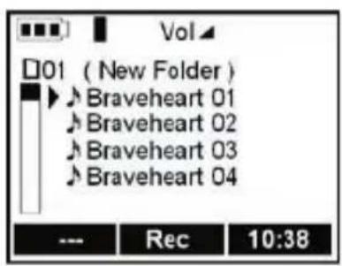 Vol, □01 (New Folder), ▶ Braveheart 01, ▶ Braveheart 02, ▶ Braveheart 03, ▶ Braveheart 04, --- Rec 10:38