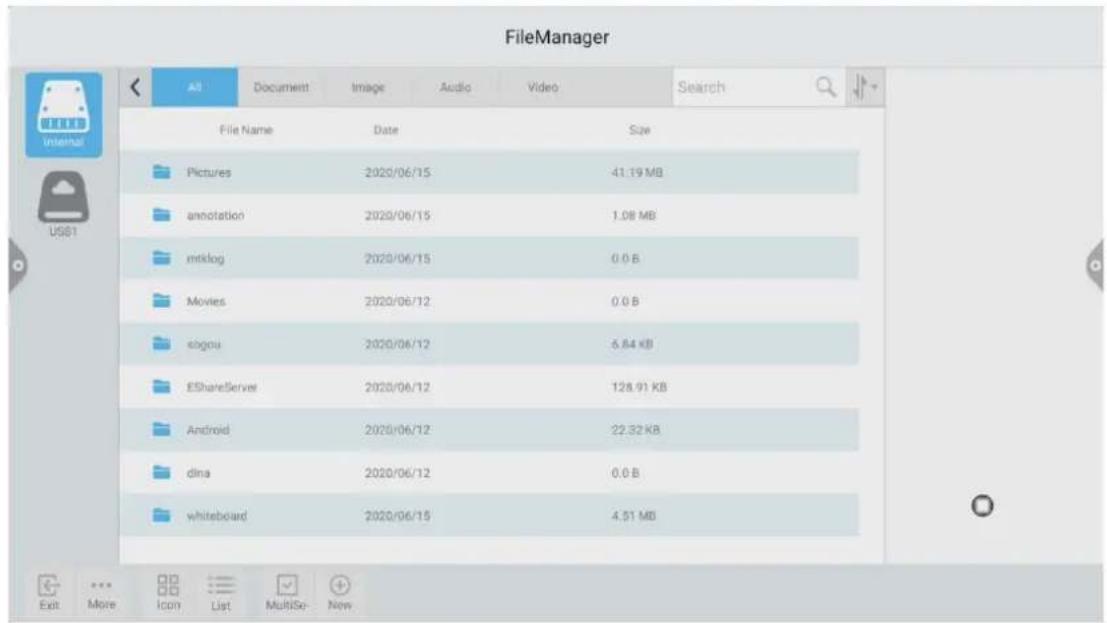 FileManager File Name Date Size Pictures 2020/06/15 -41.19 MB annotation 2020/06/15 1.08 MB mtklog 2020/06/15 0.0 B Movies 2020/06/12 0.0 B eogou 2020/06/12 6.84 KB EShareServer 2020/06/12 128.91 KB Android 2020/06/12 22.32 KB dina 2020/06/12 0.0 B whiteboard 2020/06/15 4.51 MB