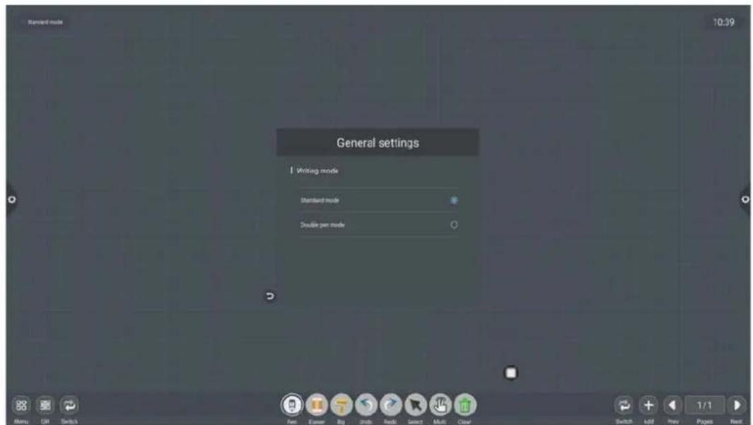 Standard mode 10:39 General settings Writing mode Standard mode Double per mode