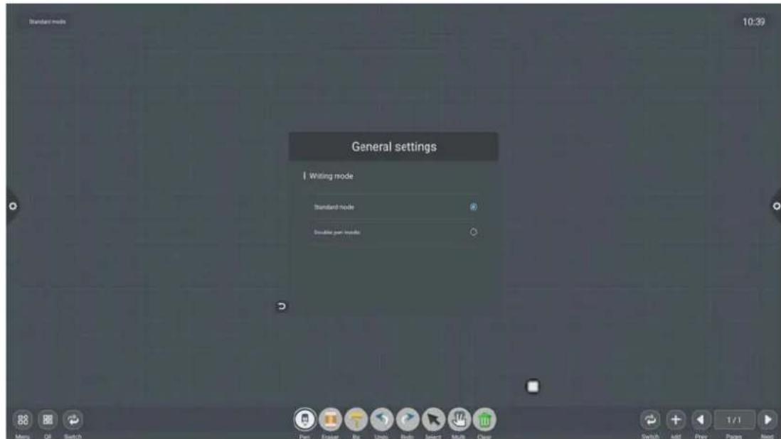 General settings Writing mode Standard mode Disable per mode