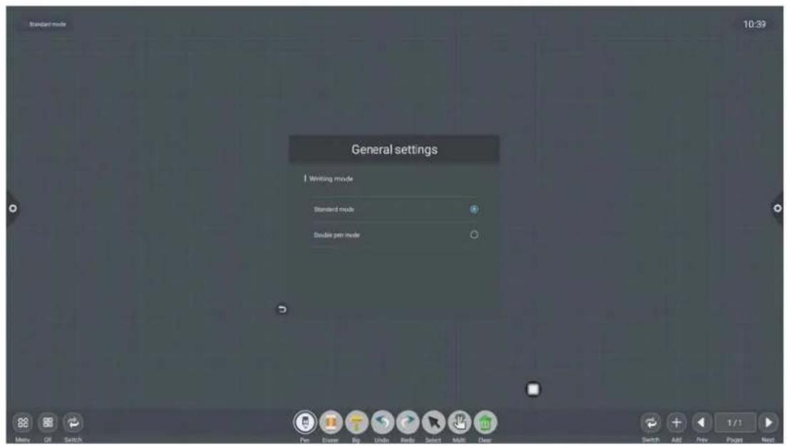 Standard mode 10:39 General settings Writing mode Standard mode Double pen mode