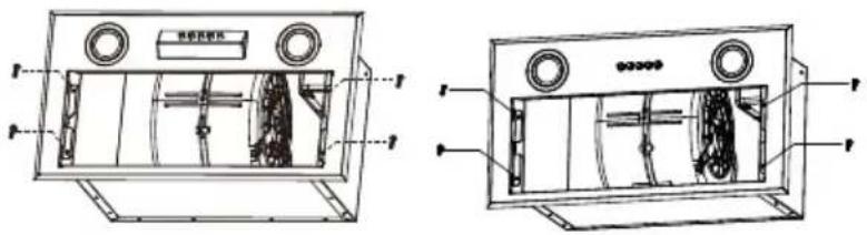 Technical diagram of a device with labeled components and internal cross-sections, showing internal wiring and housing layout.