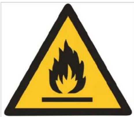 Warning sign depicting a flame symbol in yellow and black, indicating hazard or hazard status.