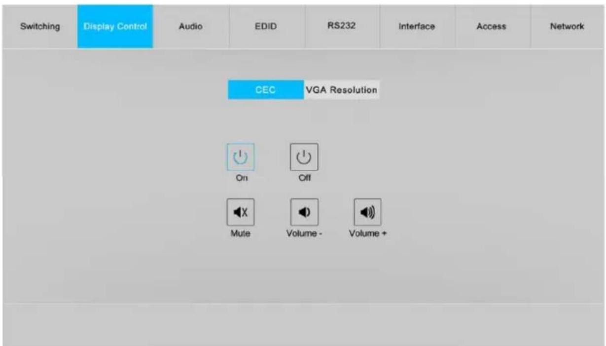 Switching Display Control Audio EDID RS232 Interface Access Network CEC VGA Resolution On Off Mute Volume - Volume +