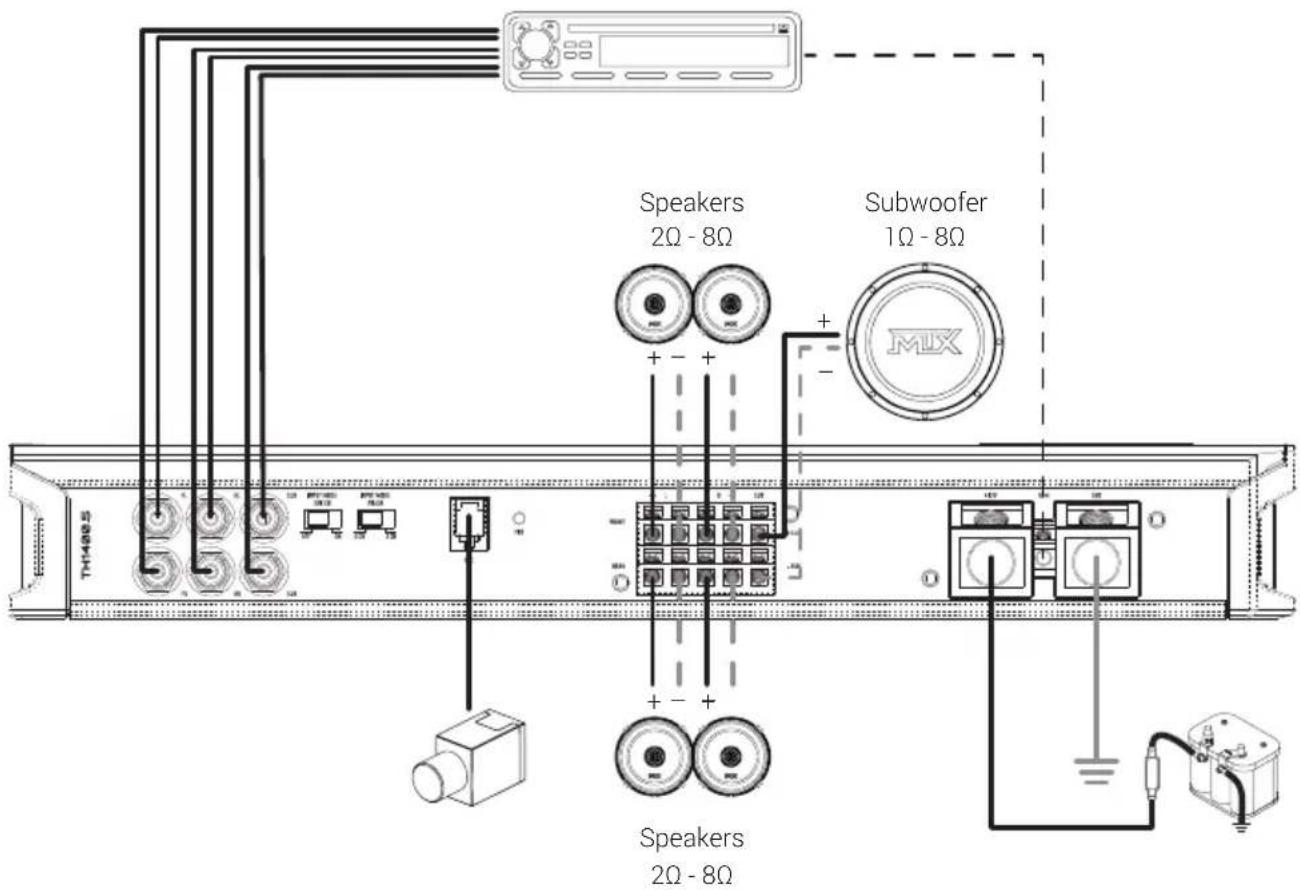 TH4025 Speakers 2Ω - 8Ω Subwoofer 1Ω - 8Ω + - + - + - Speakers 2Ω - 8Ω