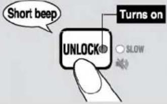 Short beep UNLOCK Turns on SLOW
