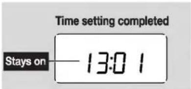 Time setting completed Stays on 13:01