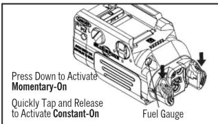 Press Down to Activate Momentary-On Quickly Tap and Release to Activate Constant-On Fuel Gauge