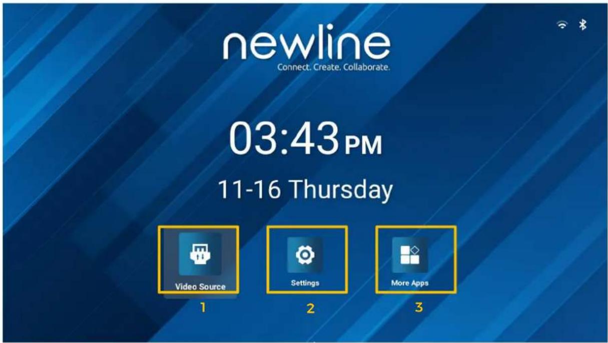 newline Connect. Create. Collaborate. 03:43 PM 11-16 Thursday Video Source Settings More Apps 1 2 3