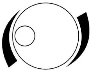 Abstract circular diagram with two concentric circles and curved arcs (no text or symbols)