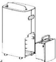 Line drawing of a portable air conditioner unit with a smaller internal unit (no text or symbols)